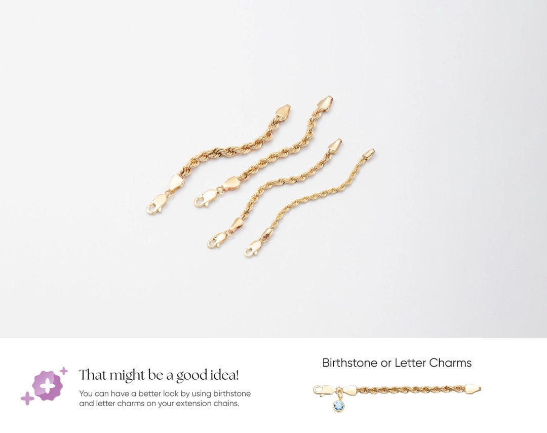 Rope Chain Extender, 14K Real Gold Twisted Rope Extension Chain, Fancy