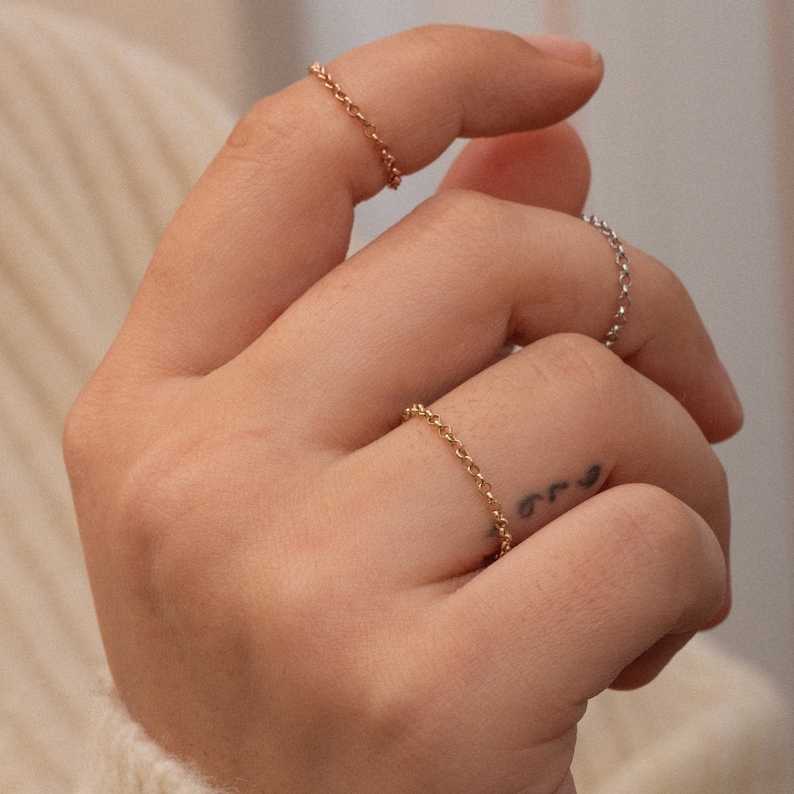 14K 18K Solid Gold Chain Ring, 1.70 Mm Rolo Chain Ring, Minimalist Open ...
