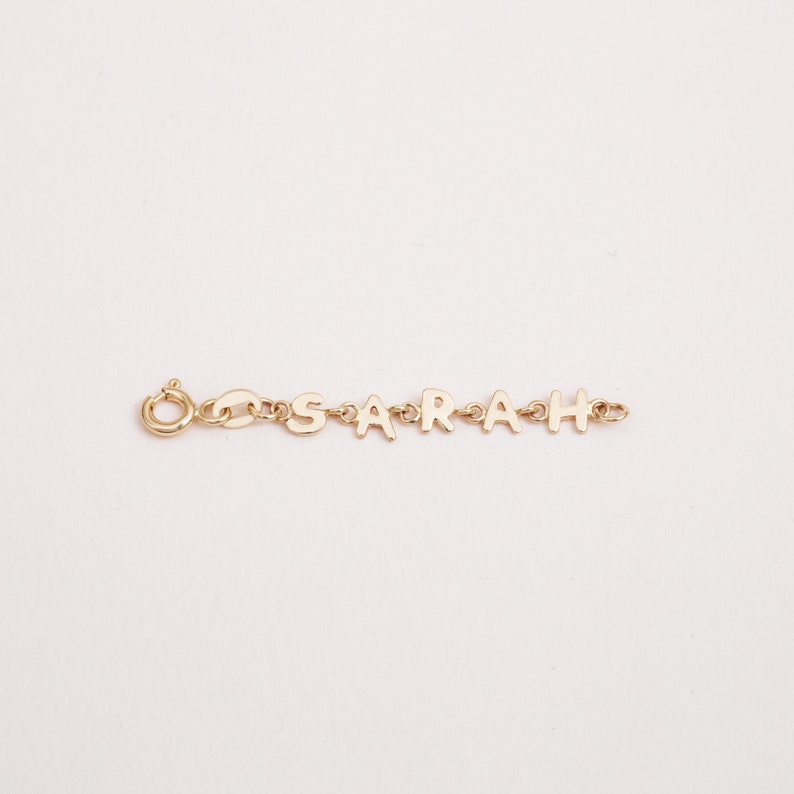 Tiny Name Extender, 14K 18K Solid Gold Initial Necklace or Bracelet Extender, Removable Cute Name Tag, Personalized Letter Tag, Gift for Her image 6