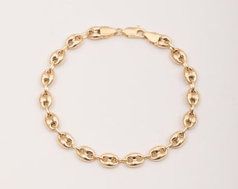 14K Gold Puffed Mariner Bracelet for Women, Elegant Anchor Link Chain in 4.50mm or 5.60mm Width, Perfect Gift for Any Occasion