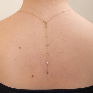 14K 18K Solid Gold Personalized Extender For Low Back Wedding Dress Necklace Dangling Custom Letters Initials Name Lariat Necklace Extension