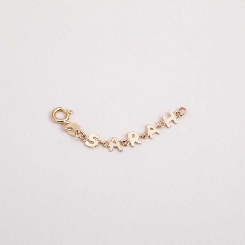 Tiny Name Extender, 14K 18K Solid Gold Initial Necklace or Bracelet Extender, Removable Cute Name Tag, Personalized Letter Tag, Gift for Her image 4