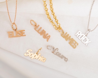 Custom Solid Gold Name Vertical Pendant Add-On - Personalized 14k/18k Yellow, Rose, White Gold | Uppercase or Regular | Perfect Gift for Her
