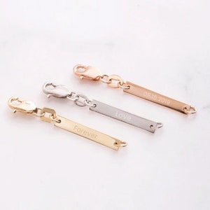 Custom Engraved Bar Tag Extender, 14K 18K Real Gold Removable Bar Tag, Personalized Tiny Bar Tag, Extend Your Necklace, Lobster&Spring Clasp
