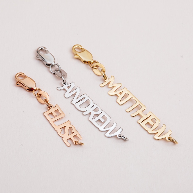 Cute Uppercase Name Tag, 14K 18K Real Gold Personalized Dainty Name Tag Charm, Make Necklace & Bracelet Longer, Tiny Name Tag for Your Piece image 1