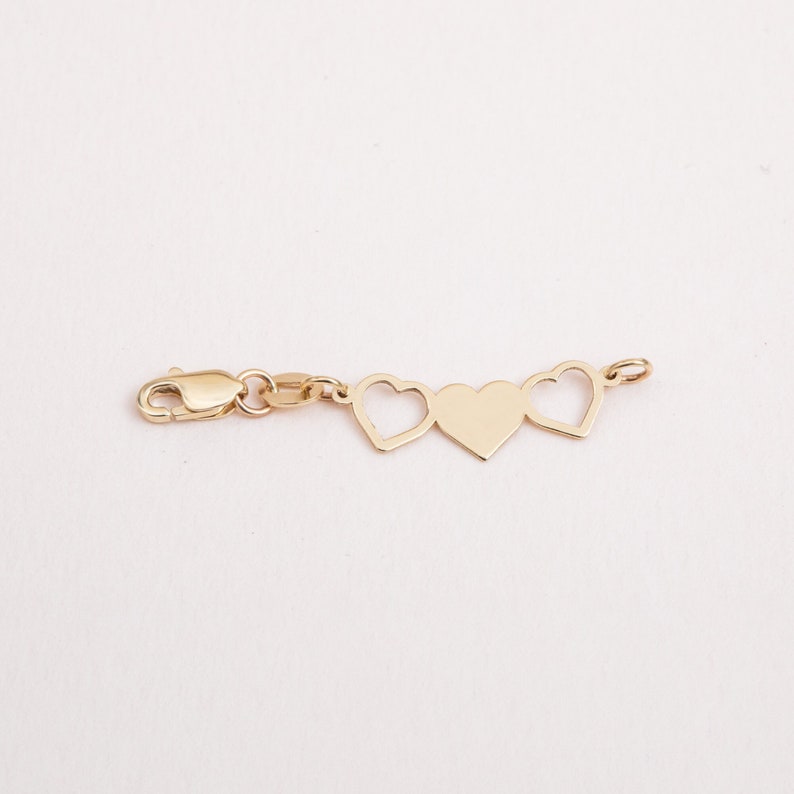 Open Heart Links for Necklace or Bracelet, 14K 18K Solid Gold Heart Chain Extender, Removable Triple Hearts Tag, Gift for Sister, Tiny Heart image 4