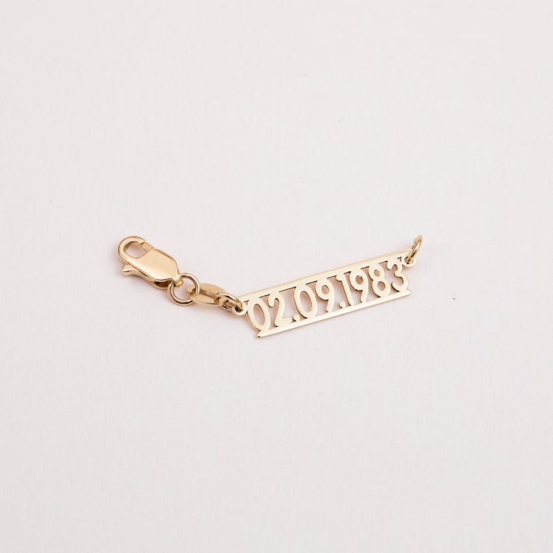 Custom Date Tag Charm, 14K 18K Real Gold Birthday Tag, Removable Add on Date Charm, Personalized Jewelry, Custom Wedding or Anniversary Date image 1