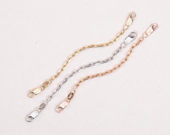 Two Lobster Clasp Cable Chain Extender, Make Necklace Longer, 14K 18K Real Gold Removal Cable Links, Gift for Her, Double Clasp Safety Chain