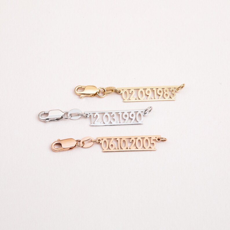 Custom Date Tag Charm, 14K 18K Real Gold Birthday Tag, Removable Add on Date Charm, Personalized Jewelry, Custom Wedding or Anniversary Date image 3