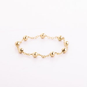 14K Solid Gold 1.80 mm Ball Ring, Minimalist Chain Link Ring, Beaded Chain Ring, Yellow Gold Tiny Ball Ring, Gift for Women, Small Dot Ring