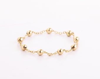14K solid Gold 1.80 mm Kugel Ring, Minimalist Ketten-Gliederring, Perlen Kettenring, Gelbgold winzigen Ball Ring, Geschenk für Frauen, klein Punkt Ring