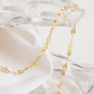 14K Gold Glitter Chain Necklace, Sequin Chain Necklace, Solid Mirror Chain, Dainty Sparkle Chain, Layering Necklace, Valentines Gift for Her