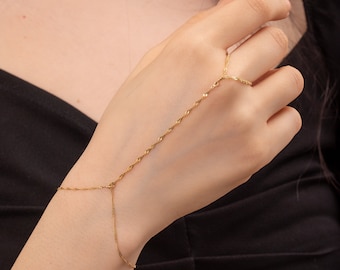 Singapore Chain Sahmeran Bracelet, 14K Real Gold Twisted Singapore Chain Finger Bracelet, Bridesmaid Gift, Body Chain, Link Bracelet for Her