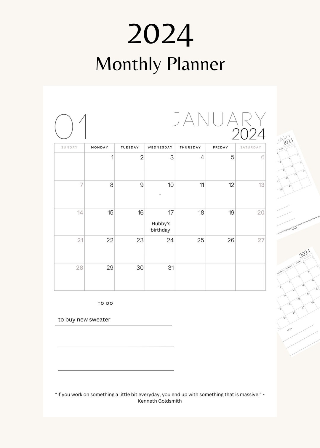 2024 yearly calendar printable simple minimalist calendar etsy