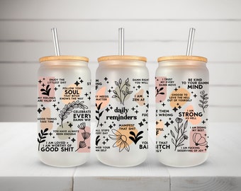 Glas mit Bambusdeckel Trinkglas Kaffeeglas mit Strohhalm Daily Reminders