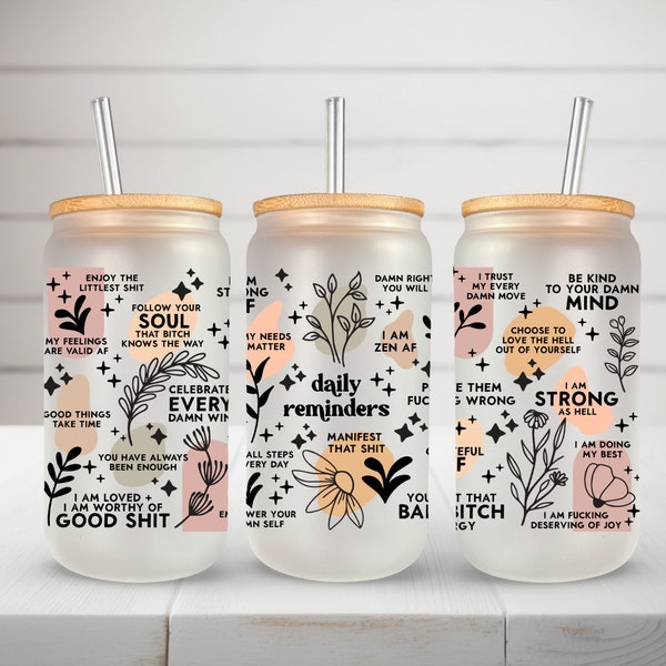 Glas mit Bambusdeckel Trinkglas Kaffeeglas mit Strohhalm Daily Reminders