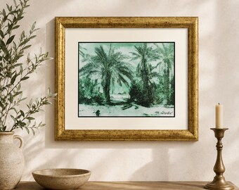 Vintage Masjid Nabawi Print, Framed Madinah Wall Art, Green or Sepia Islamic Decor
