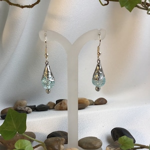 Ice Blue Crushed Glass Teardrop Earrings