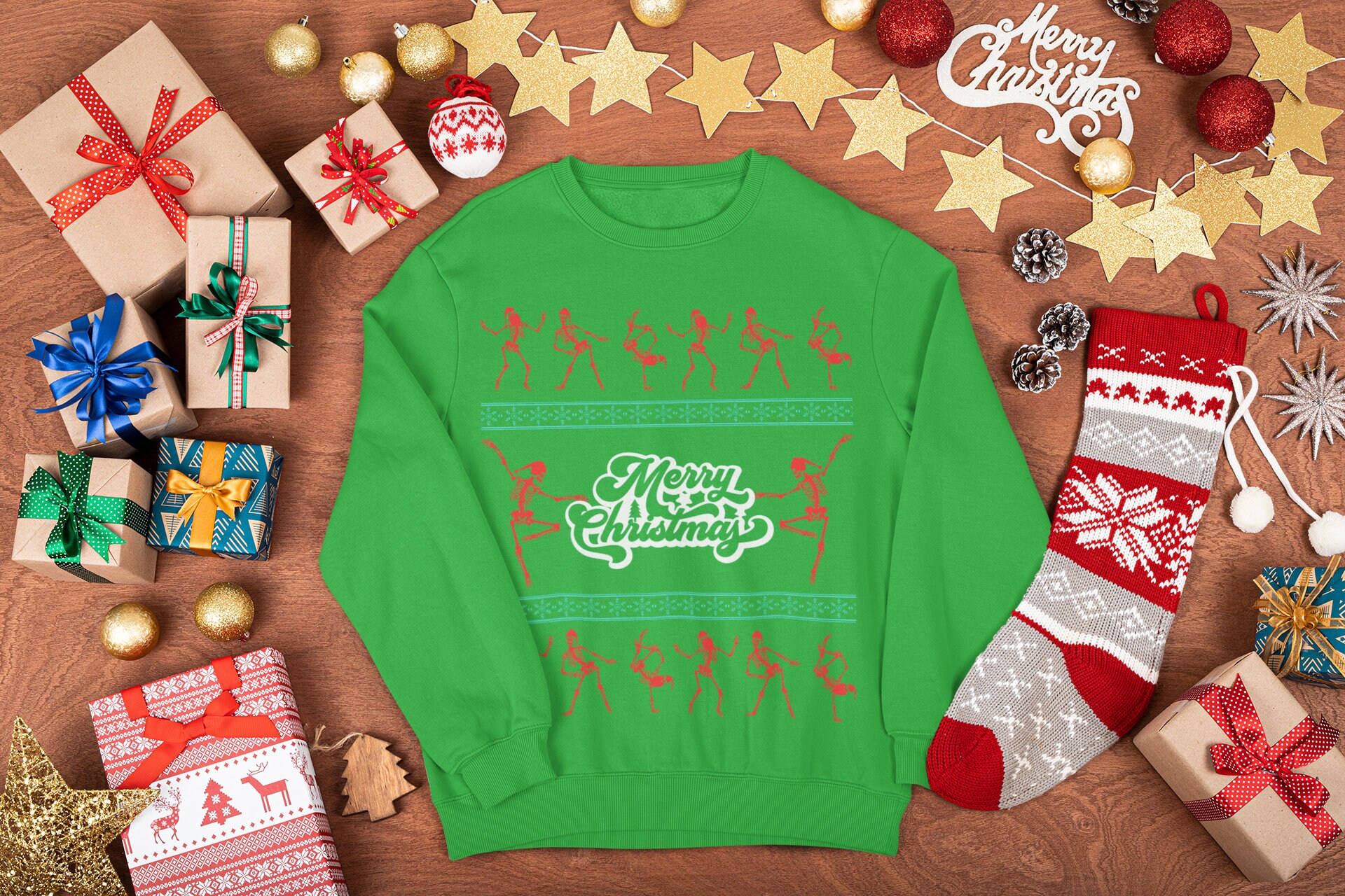 Retro Skeleton Dance Christmas Sweater Festive Santa Hats - Etsy