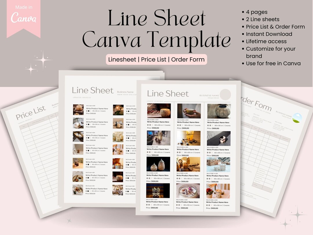 Wholesale Line Sheet Template Minimalist Product Catalog (canva
