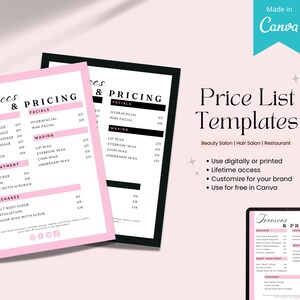 Price List Template | DIY Small Business Printable Pricing Guide,  Salon price list, Beauty Salon Pricing List, Price List Flyer