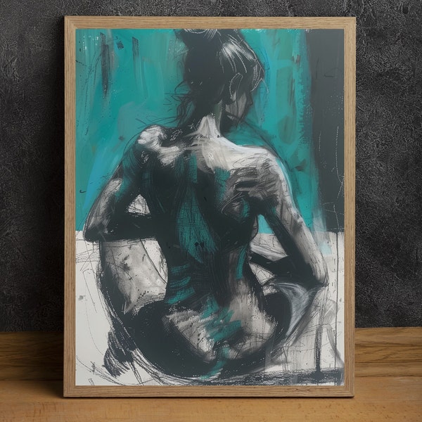 Mixed Media Figure Drawing, Digital Print for Immediate Download, Gallery Art, Wall Art, Fine Art, Home Decor, Tasteful Art