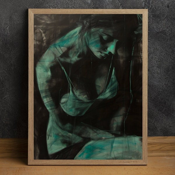 Charcoal and Conte Crayon Figure Drawing3, Digital Print for Immediate Download, Gallery Art, Wall Art, Fine Art, Home Decor, Tasteful Art