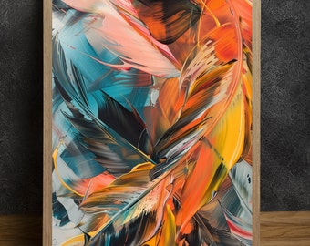 Pintura de plumas, impresión digital para descarga inmediata, arte de pared, bellas artes, decoración del hogar