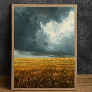 Wheatfield under Stormy Sky, Digital Print for Immediate Download, Detailed Gallery Art