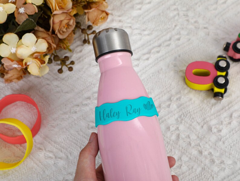 Siliconen flesbanden, gepersonaliseerde flesbanden, etiketbanden, flessenetiketten, sippy cup-label, aangepast waterfleslabel, gegraveerd naamlabel afbeelding 7