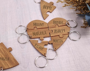 Personalized wooden Heart Puzzle Keychain,Friendship Keychain,Custom Name Puzzle Heart Keychain,Family Keychain,Mother Gift