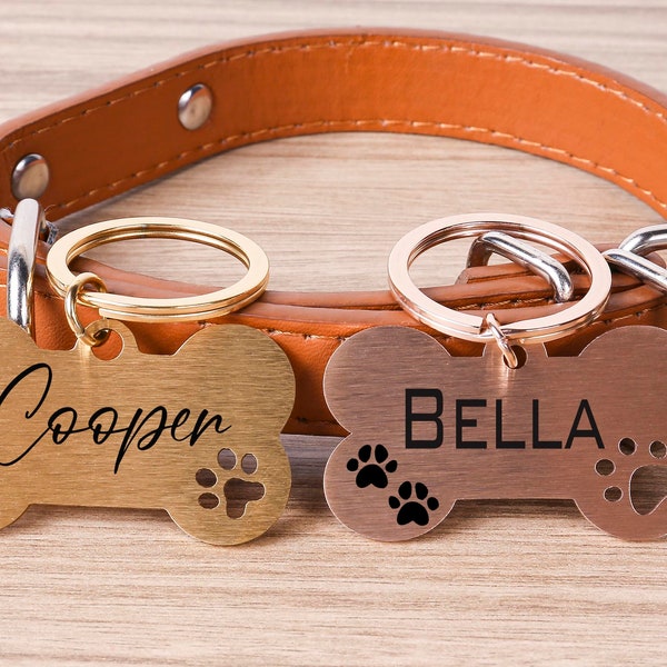 Dog Name Tag,Bone Dog Tag Personalized Engraved Dog Tag for Dogs,New Puppy Gifts,Engraved Pet ID Tag,Puppy Tag,Rose gold dog tag