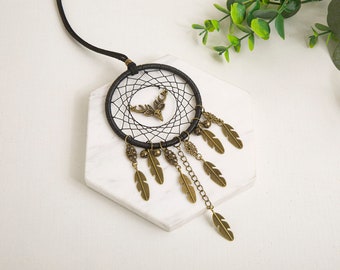 Handmade Dreamcatcher Necklace/ Natural Feather Necklace/ Boho Necklace