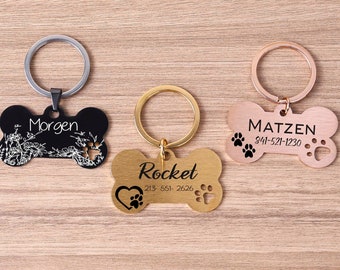 Personalized Bone pet tag Engraved,Stainless Steel dog tag,Dog name tag,Double sided small dog tag Pet ID tag for cat and dog,Puppy Tag