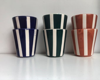 Set of 2 ceramic striped mugs - handmade striped coffee cup tea cup glass decorative cup - 2 MUGS