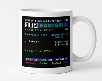 ANY GAME PERSONALISED Custom Ceefax Football Fan Teletext Tea Coffee Mug Gift
