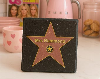 Personalised Hollywood Star Slate Coaster: Custom Name Message Celebrity Gift