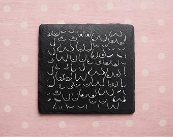 White humerous christmas boob pattern Slate Coaster artistic coffee tea Drink