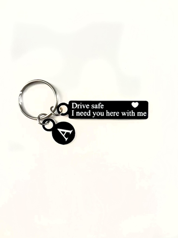 "Drive Safe" Keychain With Heart Charm – Engraved Message, Stainless Steel, Gift For New Drivers, Promotes Safe Driving