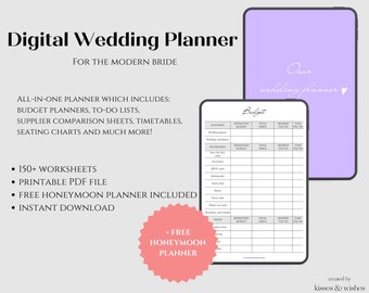 Digital Wedding Planner Book, Printable Wedding Organizer, Wedding Budget Spreadsheet, DIY Wedding Editable template, Wedding Checklist PDF