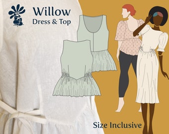 Patron de couture PDF (numérique) Willow pour haut de robe ~ Taille incluse ~ Facile pour les débutants