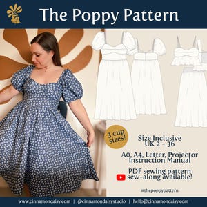 Poppy (DIGITALE) PDF Modello di cucito per abito ~ Taglie inclusive ~ Principiante sicuro ~ Abito estivo con maniche a sbuffo