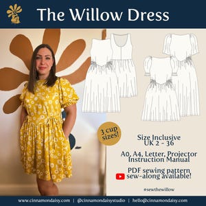 Willow (DIGITAL) PDF Dress Sewing Pattern ~ Size Inclusive ~ Easy Beginner Sewing ~ Puff Sleeve Dress