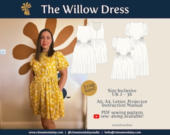 Willow (DIGITAL) PDF Dress Sewing Pattern ~ Size Inclusive ~ Easy Beginner Sewing ~ Puff Sleeve Dress