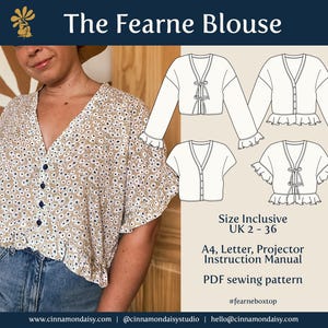 Fearne (DIGITAL) Top PDF Bluse Schnittmuster ~ Grösse inklusive ~ Anfänger Nähen