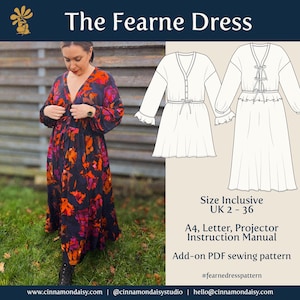 Fearne Kleid (DIGITAL) add-on PDF Kleid Schnittmuster ~ Größe inclusive ~ Anfänger Nähen