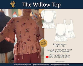 Willow (DIGITAL) PDF Top Sewing Pattern ~ Size Inclusive ~ Easy Beginner Sewing ~ Puff Sleeve Blouse