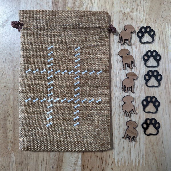 Tic Tac Toe Burlap Bag; Personalized, Valentines gift, classroom exchange, dachsund, dogs