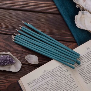 Set of 10-100 pc. Sky Blue nature thin taper 18x0,5 cm Pure Honey Beeswax Ritual Altar Church Colored Candles Handmade ritual altar Candles