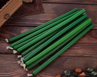 Set  of 5 - 30 pc. Green color thiсk taper  natural pure  beeswax organic church decor ritual altar table colored candles